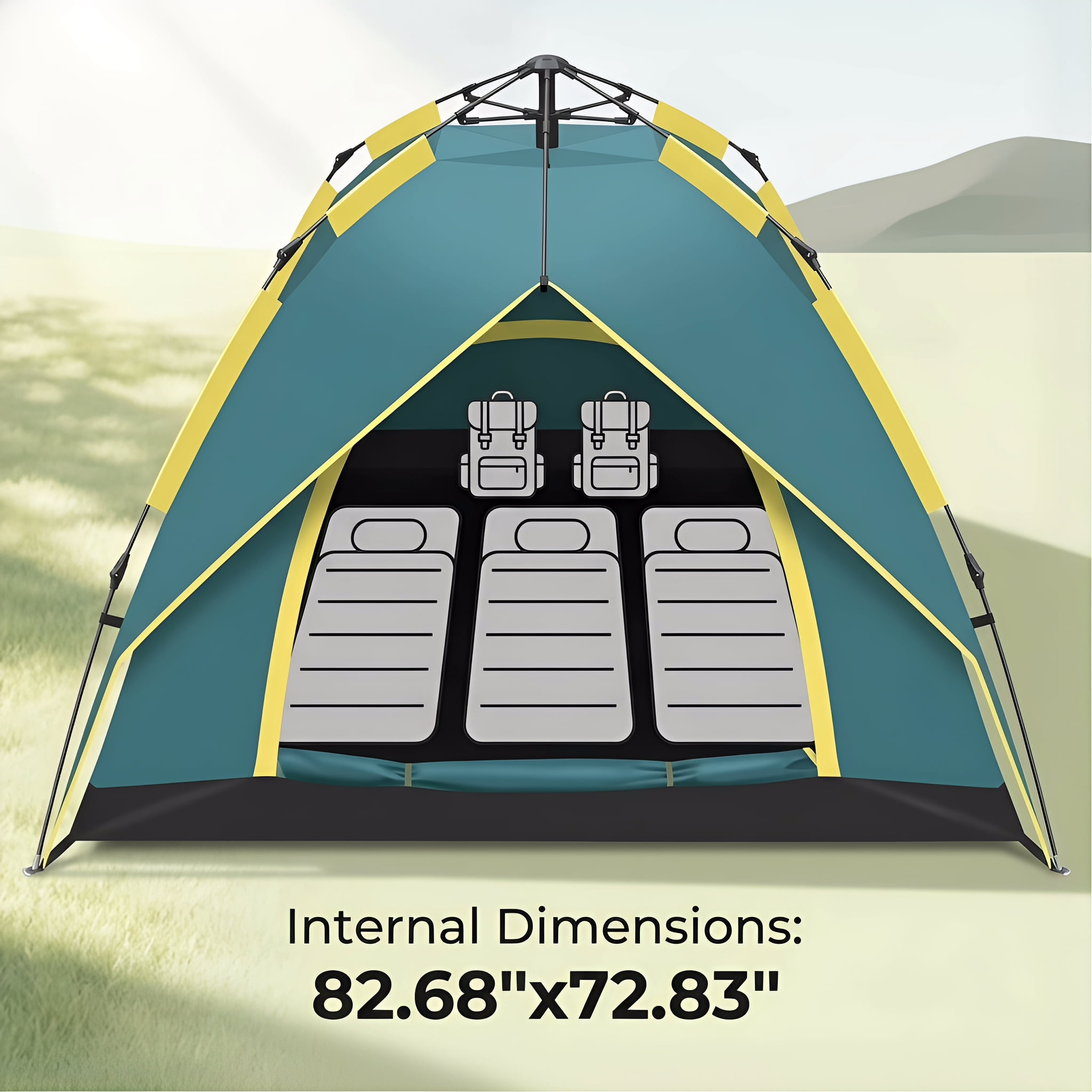 XL Instant Easy Pop Up Tents 3-Person Camping Tent, Plug and Play Tent, Fully Automatic Waterproof Family Camping Tent, Detachable Canopy Tent, Suitable for Beach Camping and Hiking