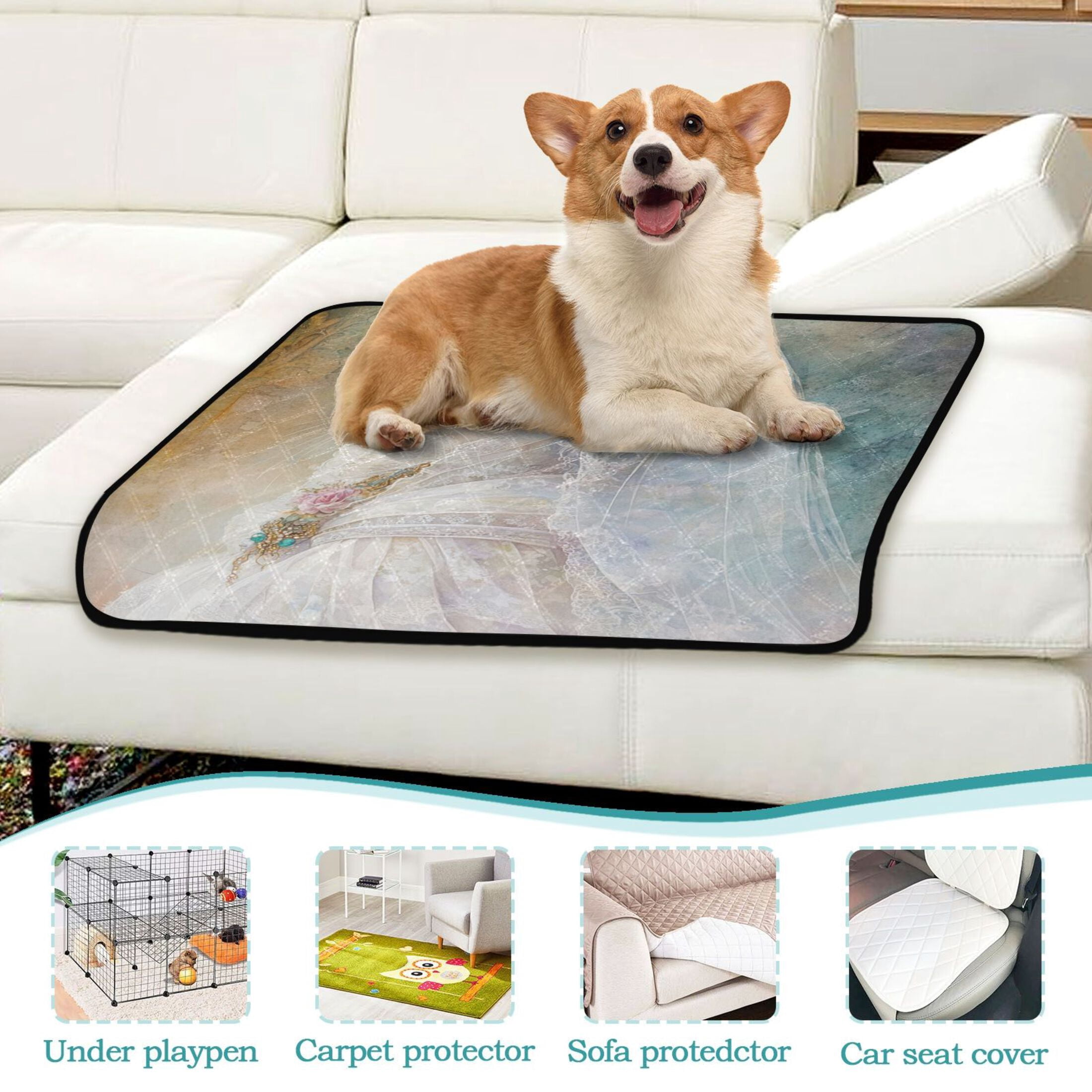Qxltty Wedding White Cat Cat litter Pads Pet Set of 2 Diaper Mats Center Anti-leakage Layer Absorbent Soft and Comfortable