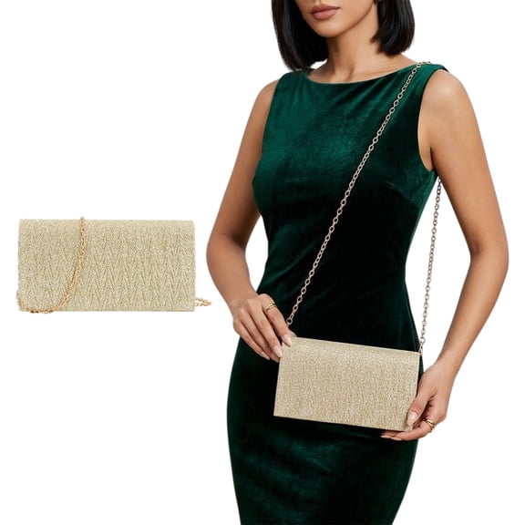 LAPTOM MAX 1 Pack Gold Evening Clutch Purse for Women, Sparkly Envelope Bag with Detachable Chain, Shiny Glitter Handbag for Wedding Party Prom, Gold