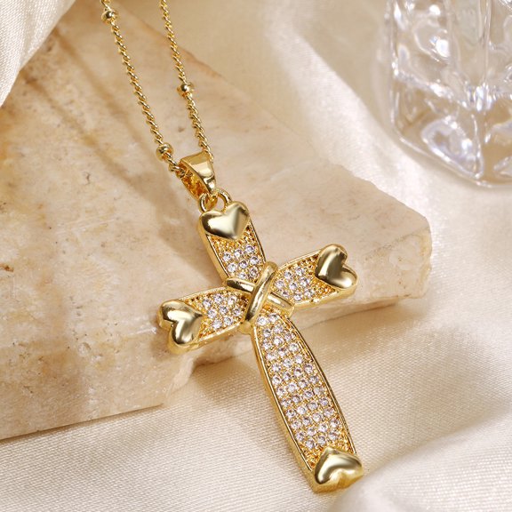 Ladies' gorgeous style exquisite cross inlaid with zircon 14K White Gold fashionable ladies' necklace suitable for daily wear