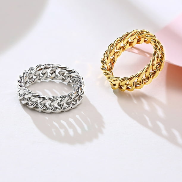Anillo de cadena de acero inoxidable color acero dorado tendencia de moda femenina personalidad joyería de acero de titanio