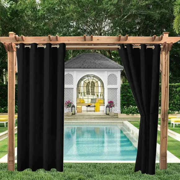 Rideau d'Extérieur Imperméable 2 Pcs avec Oeillets Résistant aux Intempéries Gris Foncé 132*213 cm