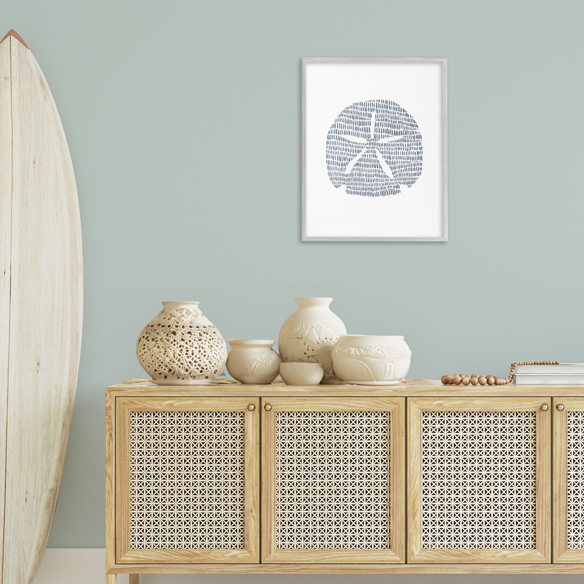 Stupell Industries Minimal Sand Dollar Coastal Painting Gray Framed Art Print Wall Art, 24 x 30