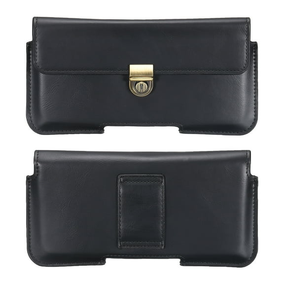 Phone Belt Holder Case for 6.4-7.2" Cell Phones, Horizontal Leather Phone Belt Pouch, Black