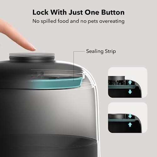 Automatic Cat Feeder, Cat Food Dispenser Battery-Operated with 180-Day Battery Life, AIR Timed Pet Feeder for Cats & Dogs, 2L Auto Cats Feeder, Black