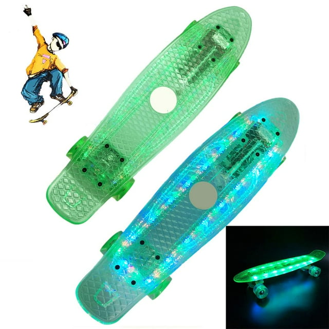 mmirethe 22 Inches Four-wheel Mini Skateboard LED Flashing Skateboard Retro Skateboard No.4