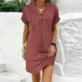 thumbnail image 1 of WILLBEST Walnut Dressing Women's Fashionable All Buckle V Neck Cold Shoulder Ruffled Sleeve Solid Color Dress, 1 of 1
