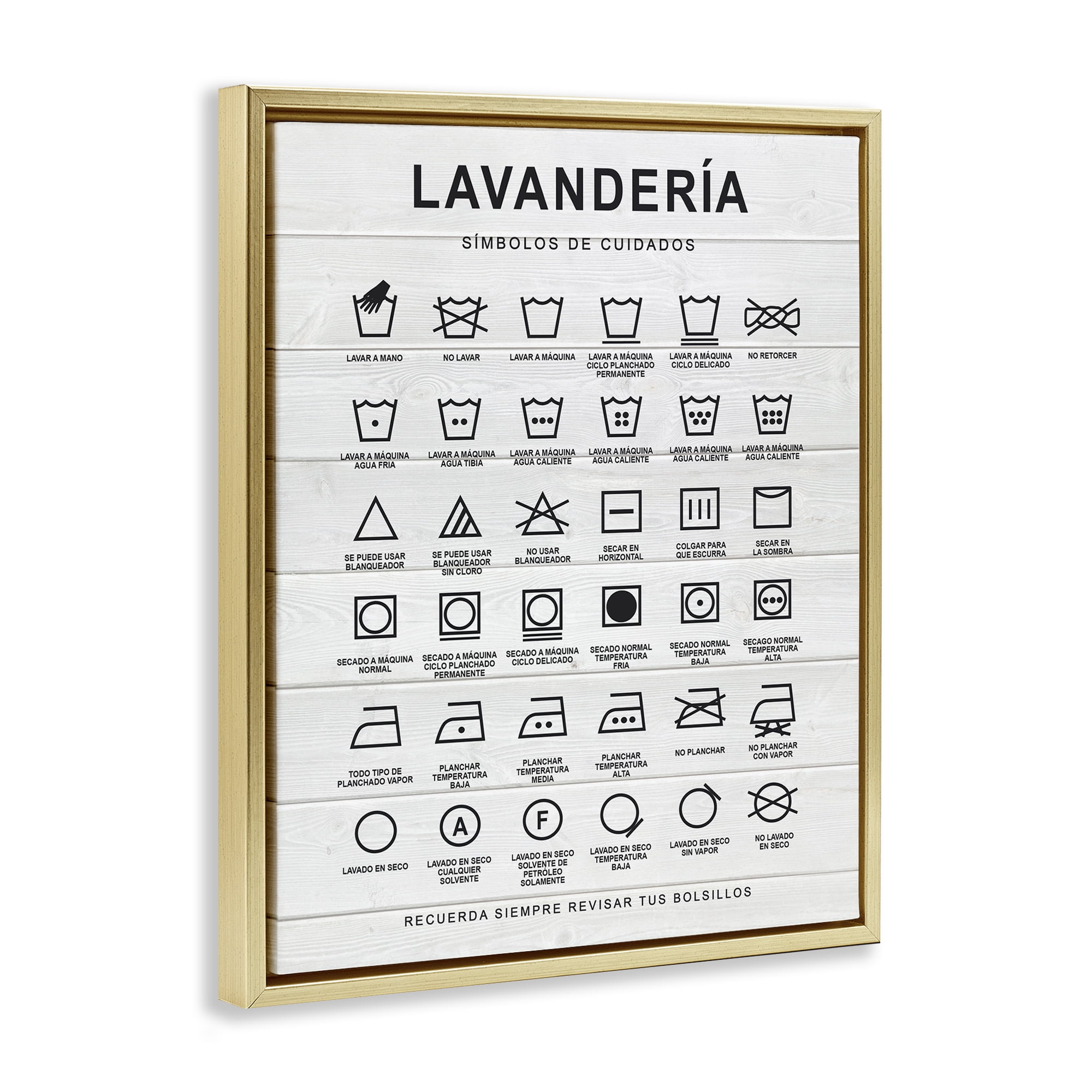 Stupell Industries Guía de Lavado de Ropa, Blanco Bath & Laundry Painting Gold Floater Framed Art Print Wall Art, 25 x 31