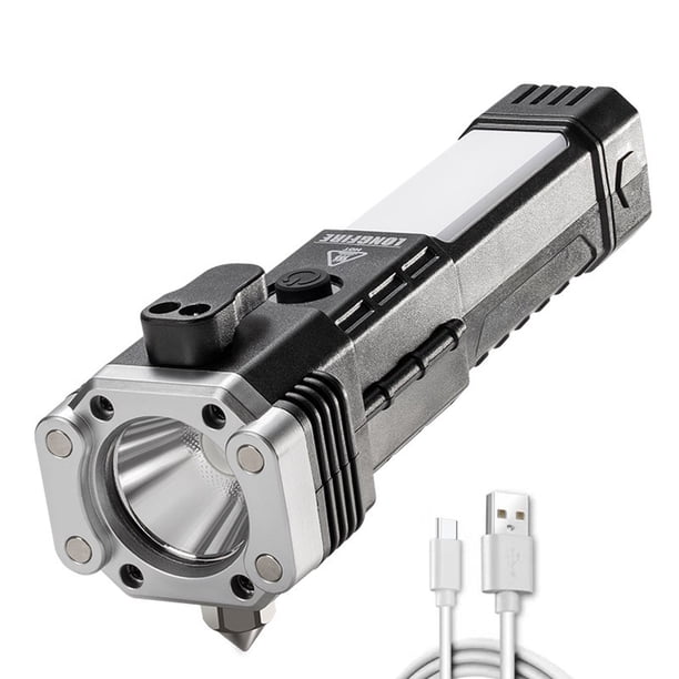 Destornillador Linterna Carga USB portátil COB LED Antorcha de seguridad Lámpara Martillo de ruptura Senderismo de emergencia Hugtrwg Para estrenar