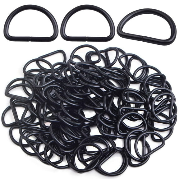 100pcs Heavy Duty Semi-Circular D Rings Multi-Functional Half Round D-Shaped Rings Buckle DIY Accessories for Hardware Bags Backpack Belt Clothing Sewing, Black
