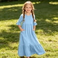 thumbnail image 6 of Auroural Girls Long Dresses Girls Summer Casual Dress with Ruffles Short Sleeve Round-Neck Dress for 4-14Y, 6 of 8
