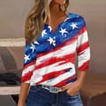 thumbnail image 2 of ADSSDQ 3/4 Length Sleeve Womens Tops 4th of July Button Down Shirts for Women Summer Top 2025 Patriotic American Flag Stars Stripes Graphic Tees Vermilion L, 2 of 7