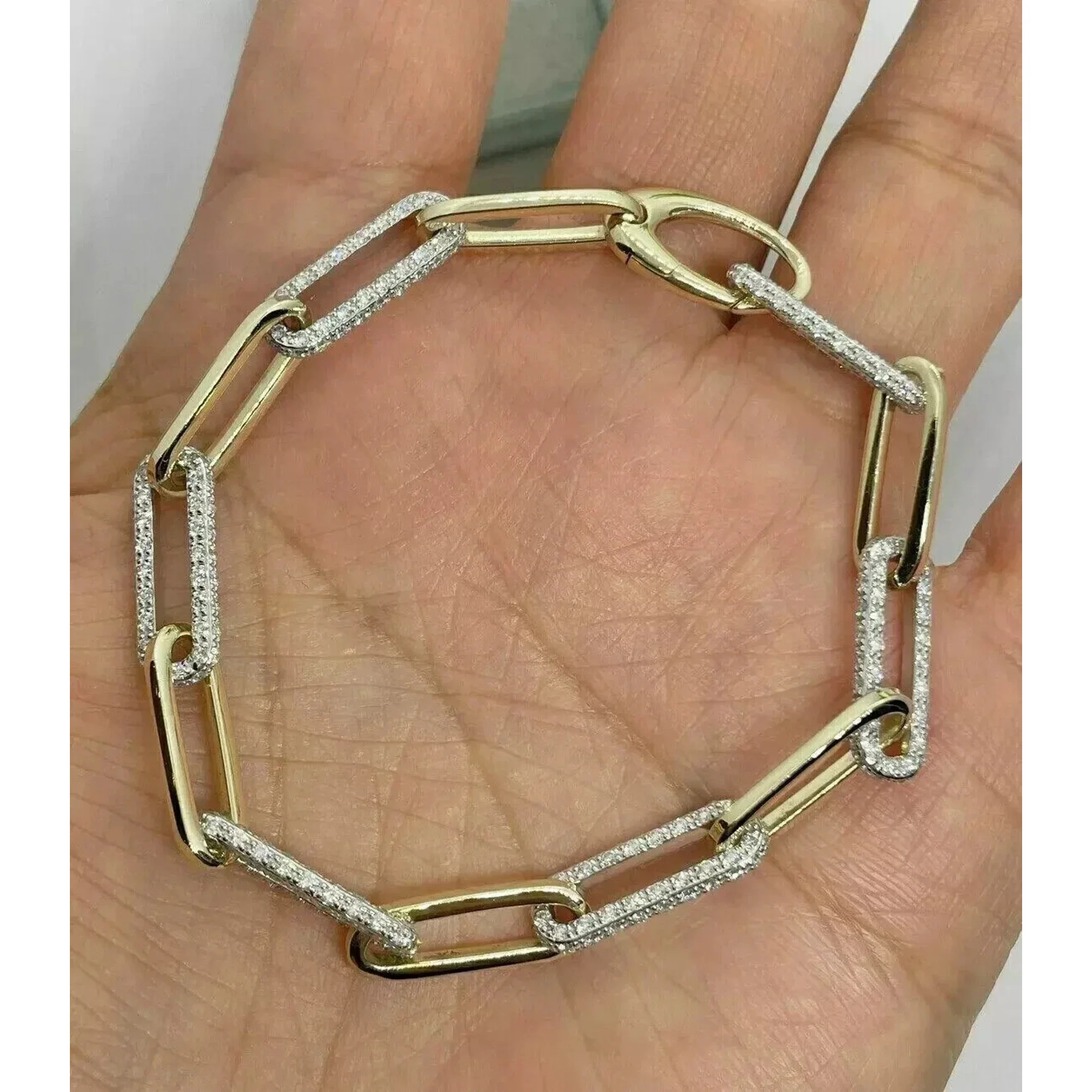 Paperclip Link Chain Bracelet 3Ct Created Diamond Women's 14K Yellow Gold Finish