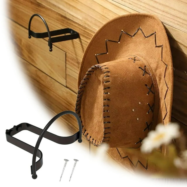 Wall Mounted Cowboy Hat Display Rack Organizer with Secure Non Damage Brim Design for Western Wide Brim Hats and Baseball Caps Holder