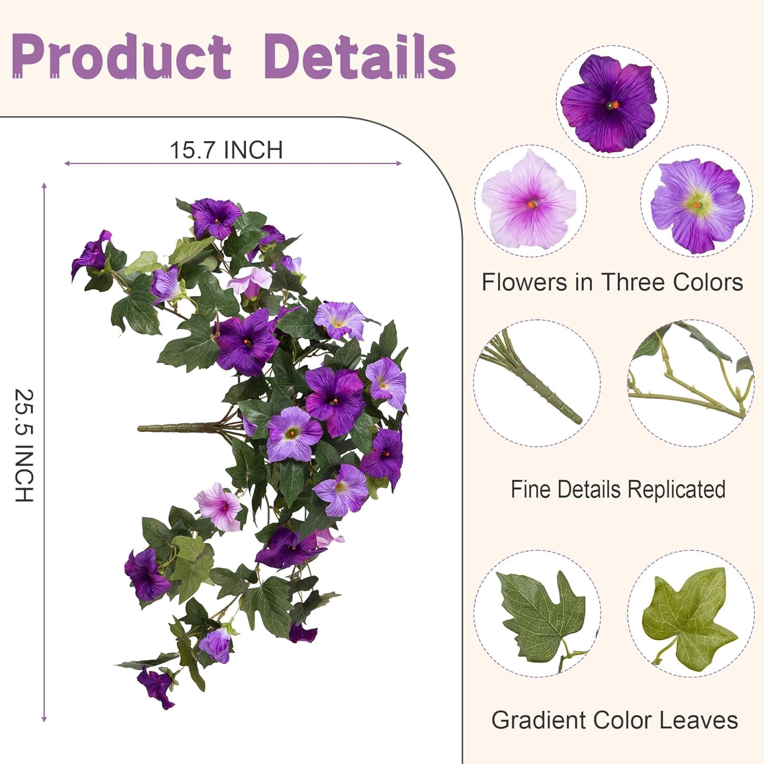 KUNPENG 2 Pcs Artificial Petunia Flowers for Outdoor, UV Resistant Faux Flowers Realistic Flowers Silk Floral Arrangement for Garden Porch Window Box Hanging Basket & Home Patio Decor