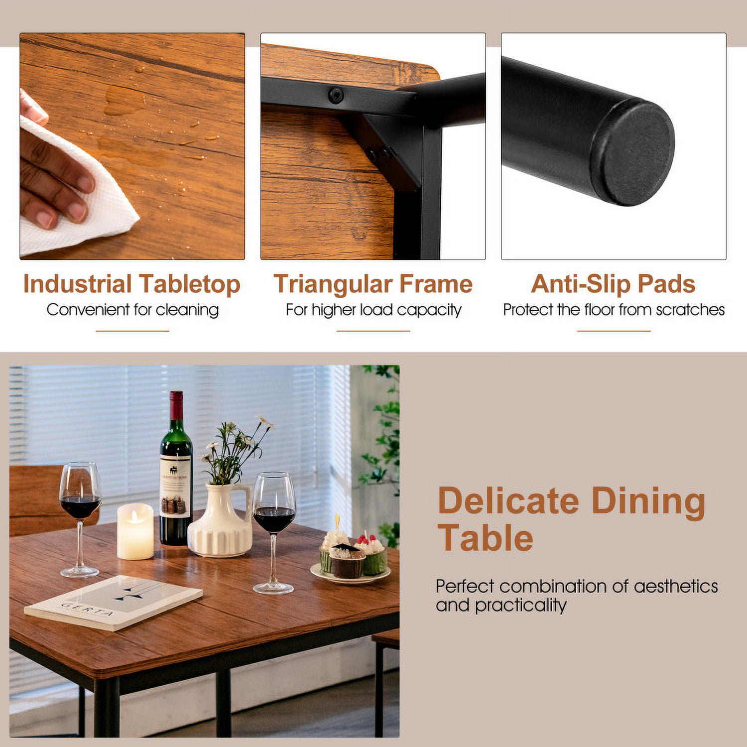 Finihen Dining Set, Dining Table Set, 5-Piece Industrial Dining Table Set with Counter Height Table and 4 Bar Stools, for Home, Restaurant, Walnut Finihen Dining Set, Dining Table Set, 5-Piece Industrial Dining Table Set with Counter Height Table and 4 Bar Stools, for Home, Restaurant, Walnut