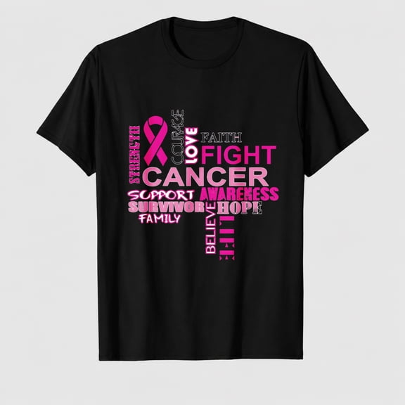 Women's Breast Cancer Awareness Pink Ribbon Graphic T-Shirt, 100% Cotton Short Sleeve Shirt