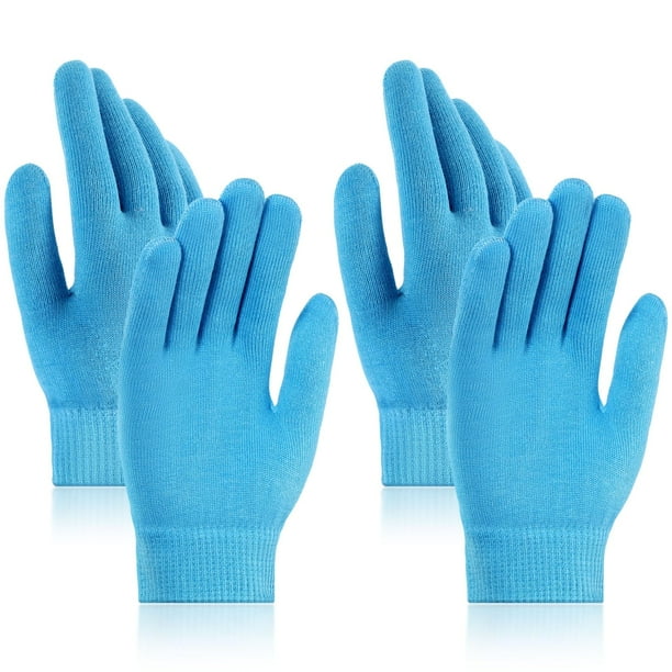 2 pares de guantes hidratantes para curar manos secas, guantes hidratantes para curar manos agrietadas con forro de gel, guantes suaves reutilizables para spa (azul)