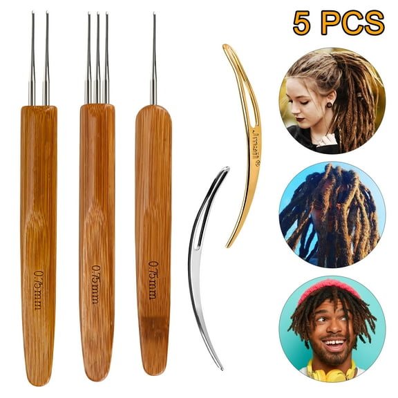 5pcs Dreadlock Crochet Hook Tool Set, EEEkit 0.75mm Braid Hair Dreadlocks Needle Weaving Crochet for Braid Craft, (1 Hook, 2 Hooks, 3 Hooks) Crochet Needles and Hair Locking Tool for Hair Dreadlock