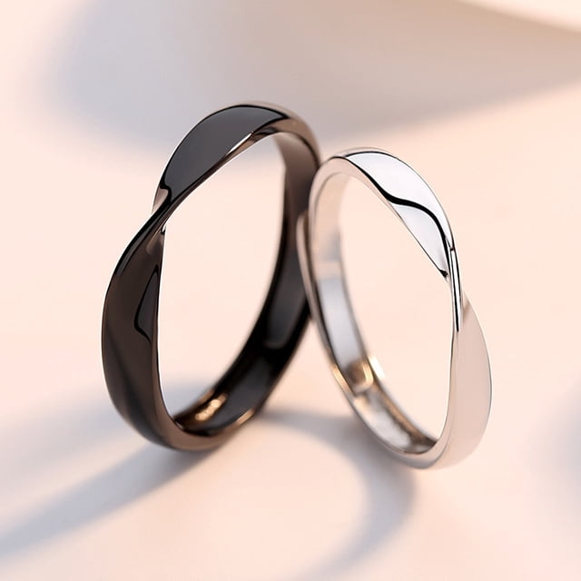 Anillo de pareja Mobius, anillo para hombre y mujer, anillo abierto simple en blanco y negro japonés y coreano