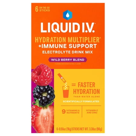 Liquid I.V.® Wild Berry Blend Hydration Multiplier® +Immune Support Electrolyte Powder Drink Mix, 6 Count Packets