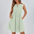 thumbnail image 2 of Lenpel Robes d'Été pour Femmes en Coton et Lin Sans Manches à Col Ras du Cou Plissées à Nouer devant Robe Courte Décontractée Fluide Robes de Plage avec Poches, 2 of 7