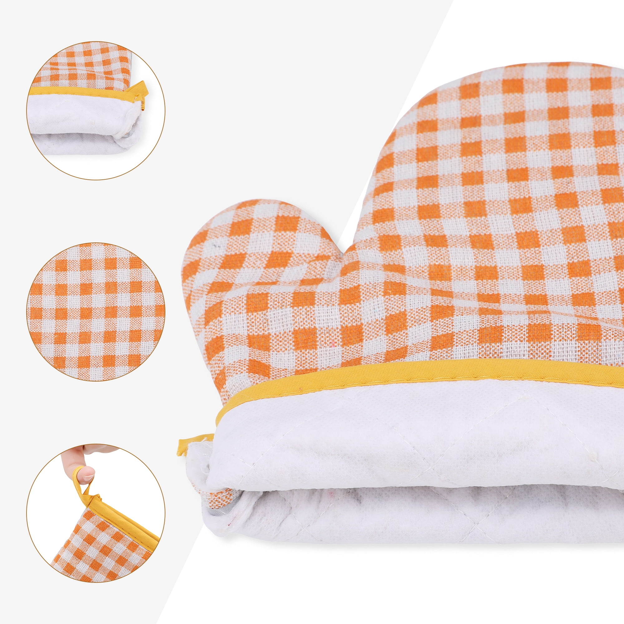 Unique Bargains Oven Mitts Pot Holders Heat Resistant Kitchen Gloves Yellow 10.6x7.1inch