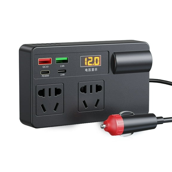 YIGSECU Car Plug Adapter Outlet with PD 30W Type-C & USB-A Port 120W Car Power Inverter DC12V-24V to 220V Car Travel Adapter