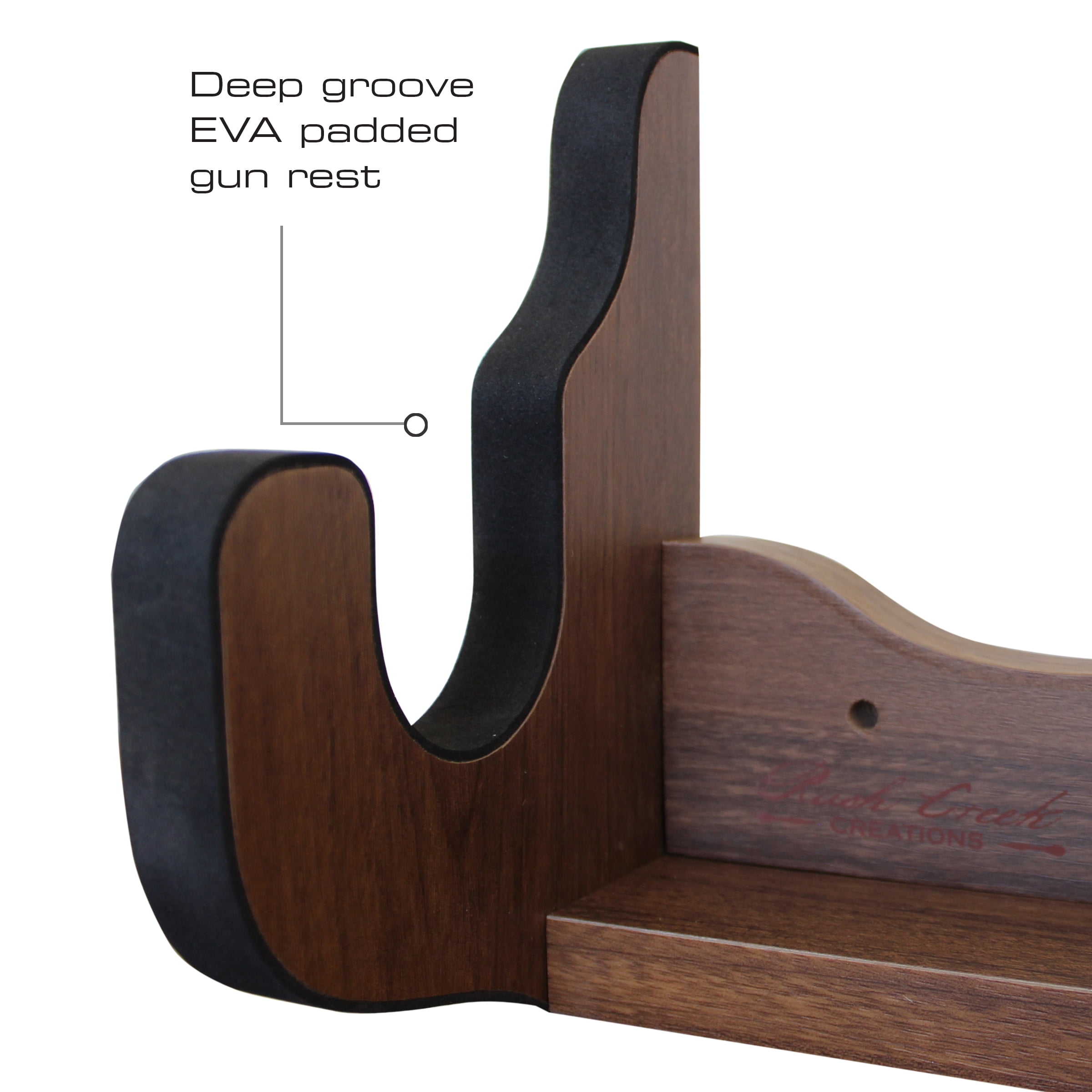 Rush Creek Creations Single Gun Wall Rack, Dark Walnut Padded Rifle or Shotgun Horizontal Display 21 x 5 x 7 in