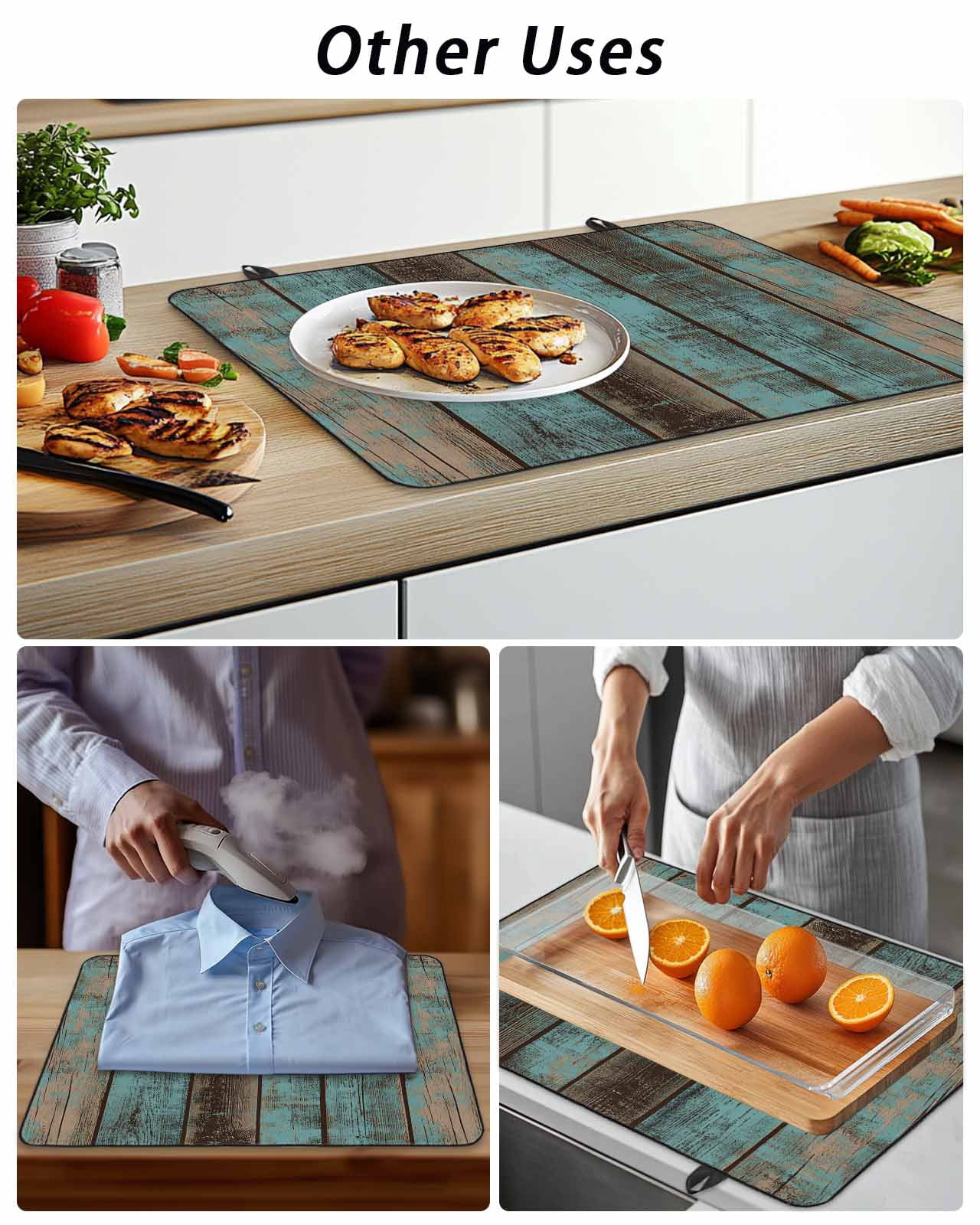 Stove Top Covers for Electric Stove, Teal Wood Grain Glass Stovetop Cover Protector, Gradient Farm Old Wooden Board Vintage Induction Cooktop Protector Oven Mat for Kitchen Countertop 24"x21"
