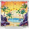 thumbnail image 1 of Tropical Beach Scene Shower Curtain with Colorful Flowers & Butterflies - Vibrant Bathroom Decor, 1 of 4