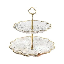 Luoshdecor 2-Tier Cupcake Stand with Gold Trim,Ripple Fruit Plate with Gold Trim for Tea Party, Birthday, Wedding, Plastic Tiered Serving Tray