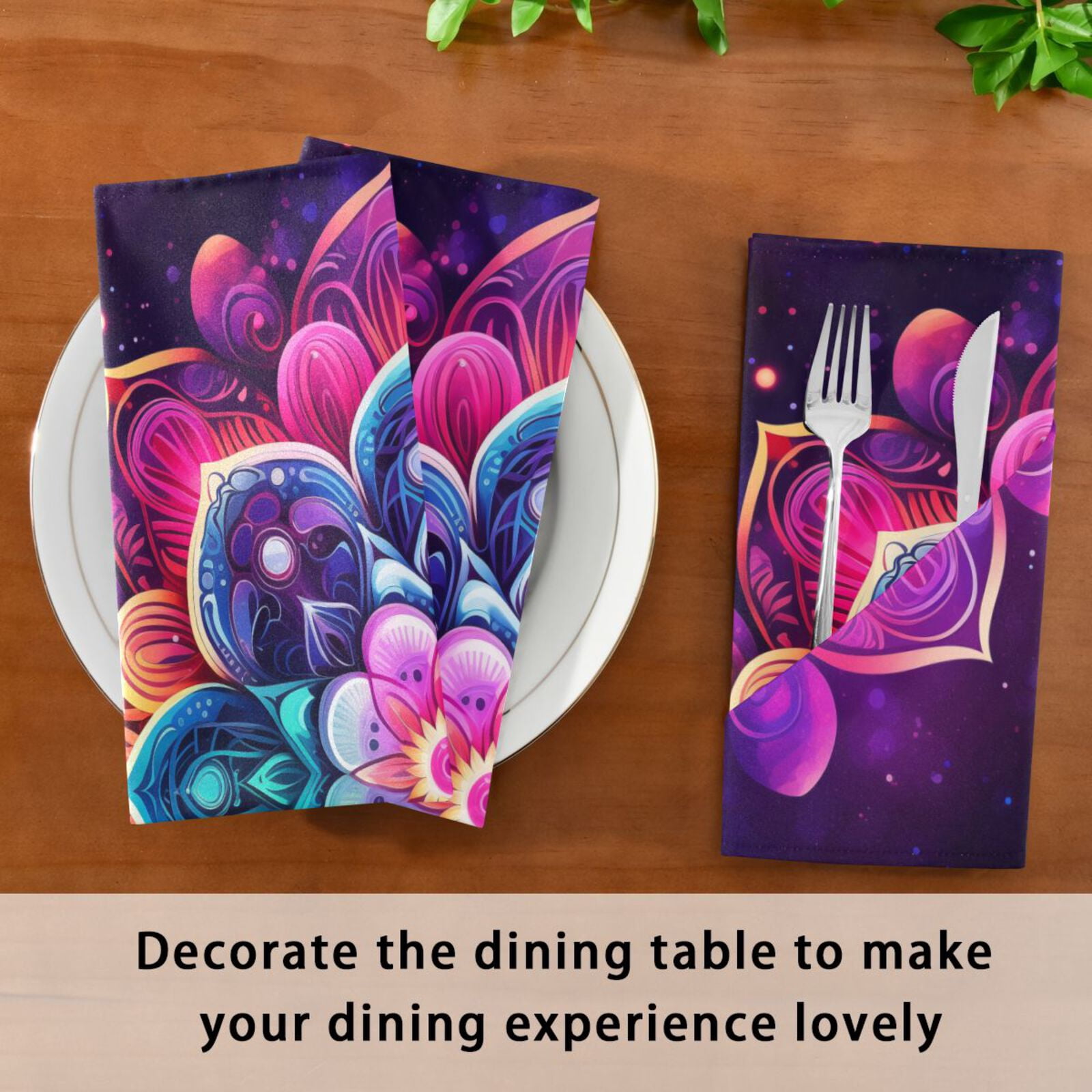 JSTEL Rainbow Mandala Galaxy Nebula Cloth Napkins Set of 6, 20x20 Inch Washable and Reusable Napkin for Decoupage Dinner Party Everyday Use