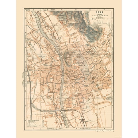 Historic Map - Graz Austria - Baedeker 1910 - Vintage Wall Art