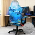 thumbnail image 3 of SCRAWLGOD Dolphin Fish Sea Print Blue Print Gaming Chair Cover Set of 4, Stretchable Chair Protective Cover with 2 Pieces Arm Rest Cushion Anti-Dust Universal Chair Slipcover Protector, 3 of 7