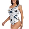 thumbnail image 2 of Haiem Cartoon Planets Women's One Piece Swimsuits Tummy Control One Shoulder Bathing Suits Ruffle Swimwear-Medium, 2 of 8