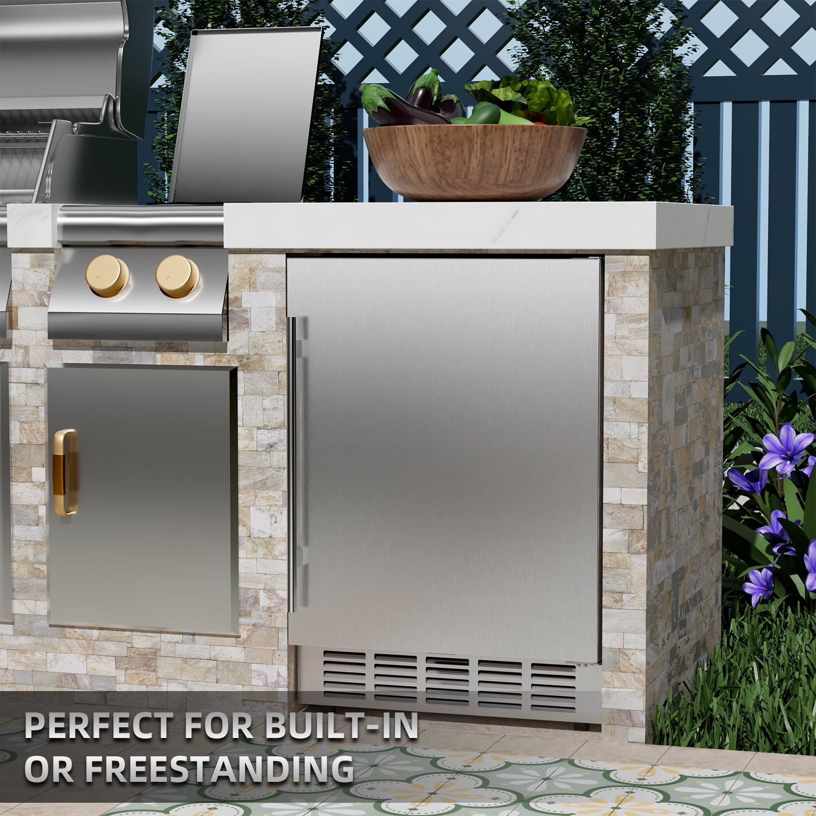 Outdoor Beverage Fridge 24 Inch, Weather Proof Durable Stainless Steel Beverage Cooler
