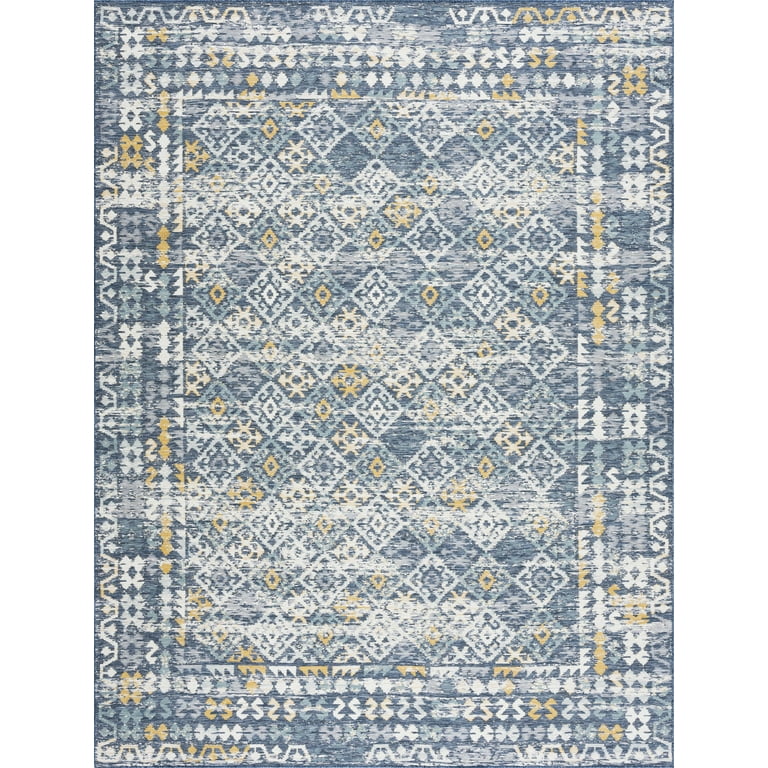 5' x 7' Blue and Gray Moroccan Indoor Outdoor Area Rug 5' x 7' Blue and Gray Moroccan Indoor Outdoor Area Rug