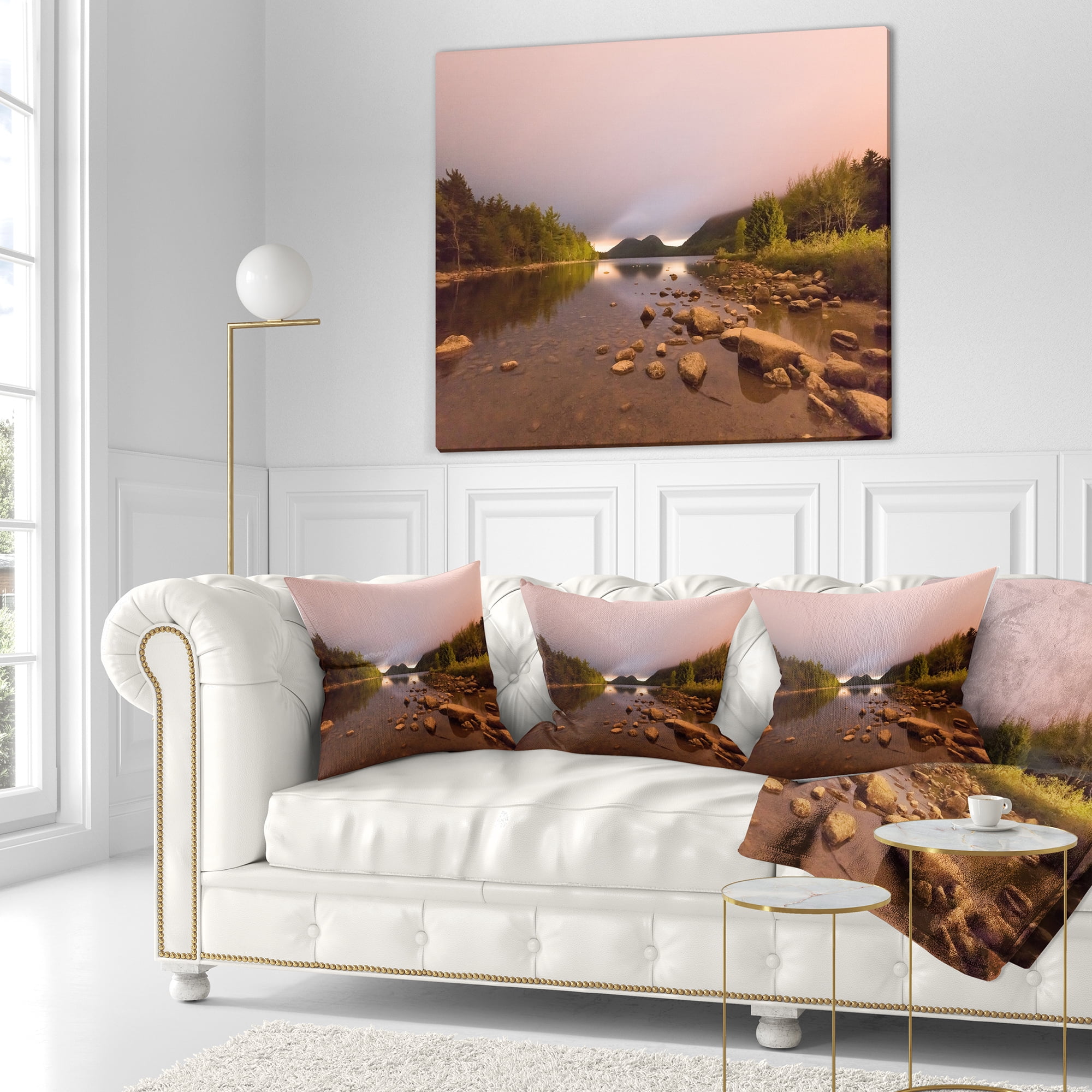 Designart Jordan Pond in Acadia Park - Contemporary Landscape Printed Throw Pillow - 16x16