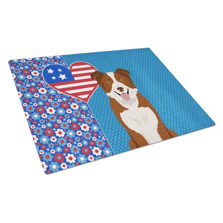 

Red and White Border Collie USA American Glass Cutting Board Large 12 in x 15 in