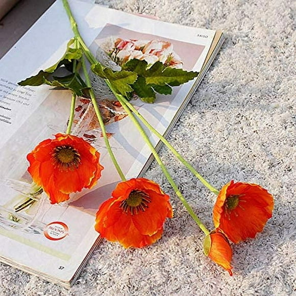 2pcs fleur de coquelicot Anemone artificielle, réaliste soie bouquet imitation fausse fleur, DIY Art Home décoration de mariage