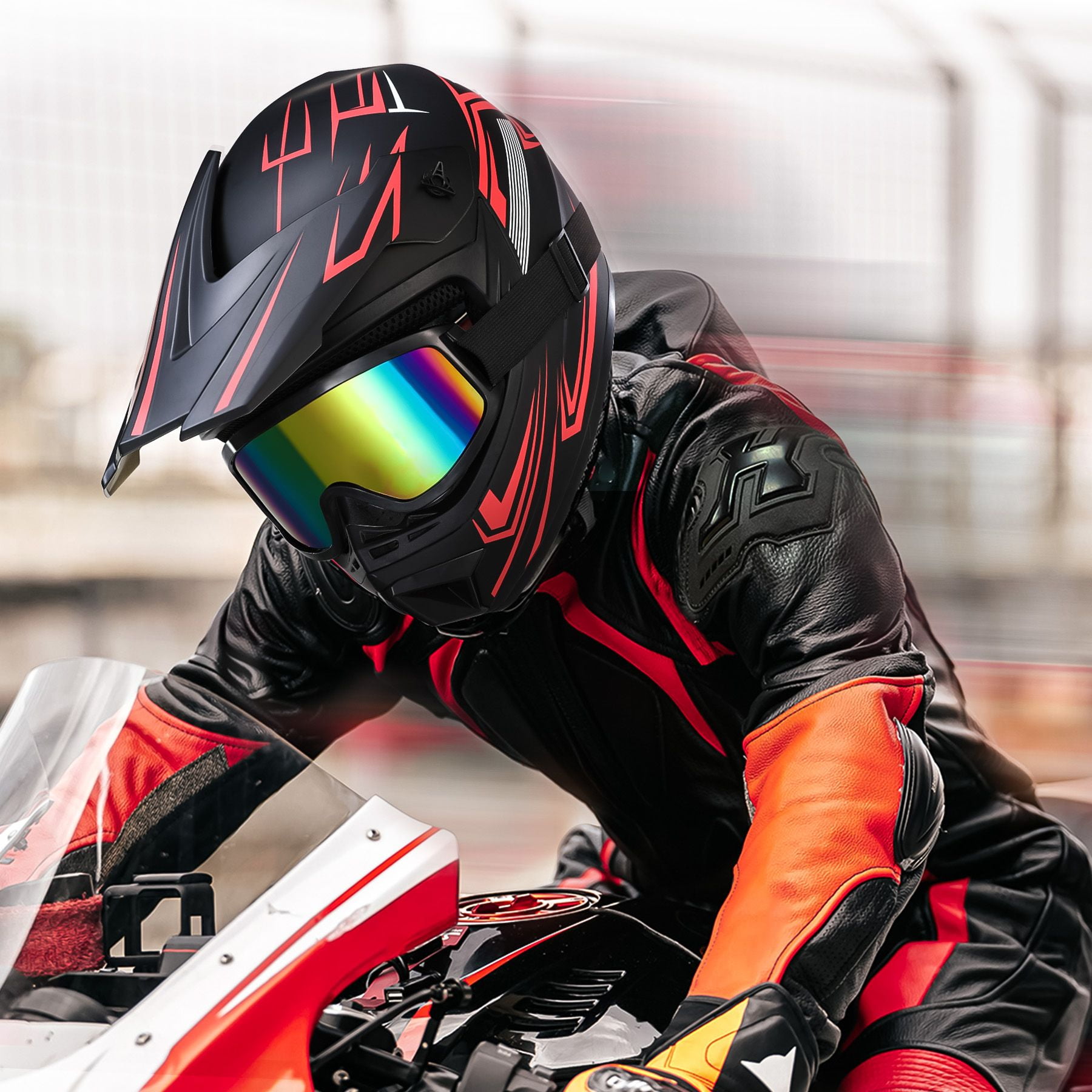 Oryxearth Motocross Dirt Bike Helmet, Off-Road Motorcycle & ATV Helmet with Goggles Gloves, Red, M