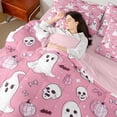 thumbnail image 4 of Manfei Spooky Ghost Bedding Full Size, Halloween Pumpkin Bed Set, Horror Skull Reversible Bedding Sets Full Size, Breathable Room Decoration, 7-Piece, 4 of 7