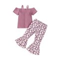 thumbnail image 2 of Gupgi 2Pcs Toddler Girl Daisy Clothes Set 1T-5T Kids Baby Cold Shoulder Ribbed Tops Floral Bell Bottom Summer Outfits, 2 of 9