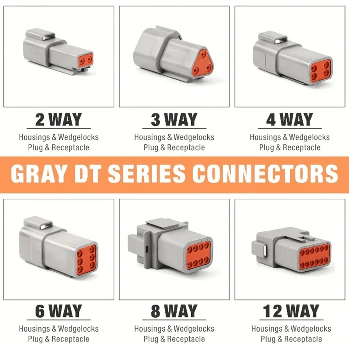188pcs Deutsch DT Series Connector Assortment, Size 16 Stamped Contacts, Waterproof Automotive Electrical Connectors,188pcs x DT Series Connector,Gray & Orange