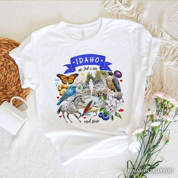 Artistic Idaho State Themes and Landmarks T-Shirt, Tee for History and Travel Lovers