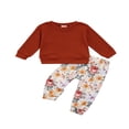 thumbnail image 2 of Baby Girls Long Sleeve Solid Color Waffle Pullover Tops+Long Pants Flower Printed, 2 of 10