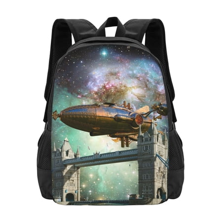 Fantasy Airship Surrealism Bridge Pattern Lightweight Backpack, Travel Outdoor Hiking Bag School Bookbag Casual Daypack Backpacks for Men Women