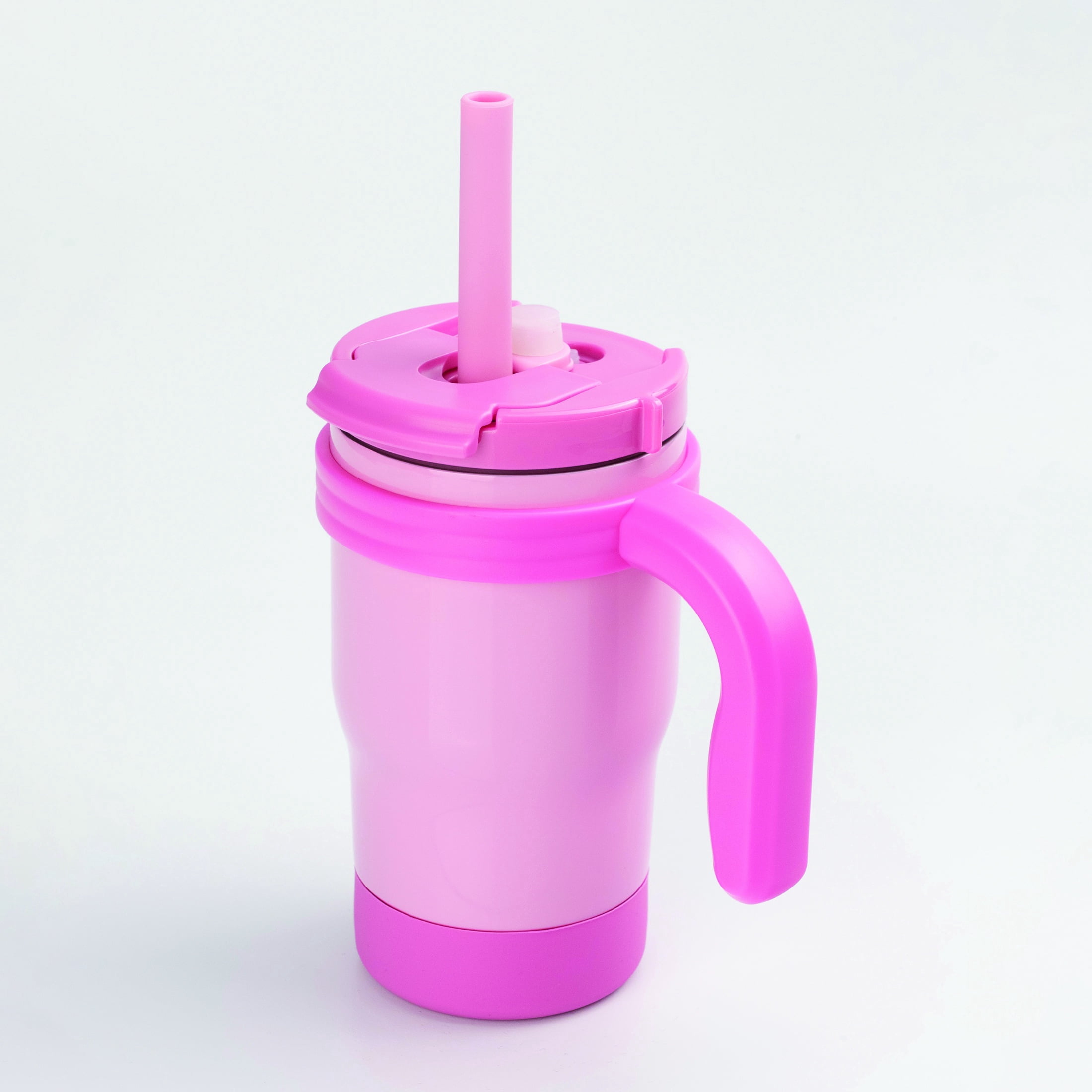 Customizable SS Travel Cup w/Straw and Handle for kids (Pink)