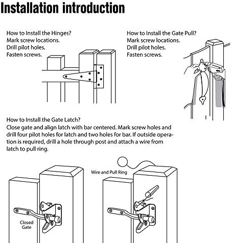 Gate Hardware Kit Heavy Duty,with Self Locking Gate Latch,6 inch T Strap Gate Hinges and 10 inch Gate Door Handle Pull,Shed Door Hardware Set for Wooden Vinyl Fence,Gate,Farm,Garden,Black Finish